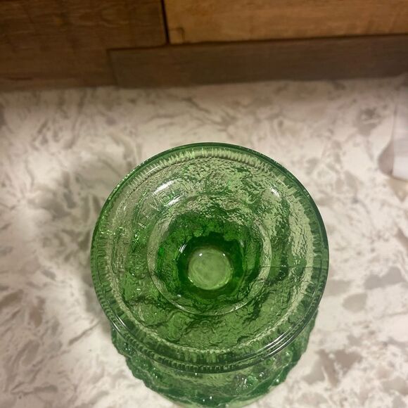 Vintage E.O Brody Co Green Crinkle Glass Compote Flower Vase - Picture 3 of 6